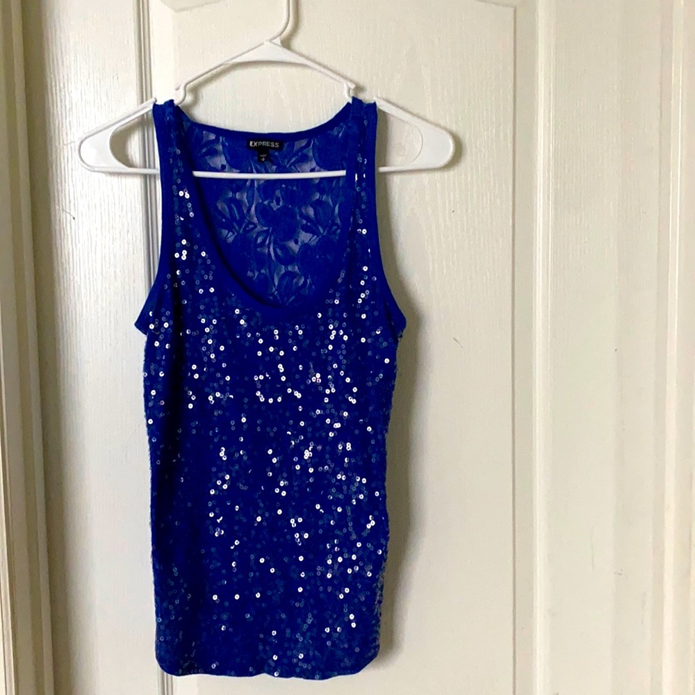 Blue top with sparkles and lace in the back